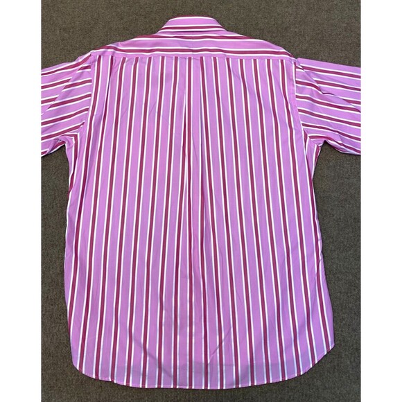 Burberry Striped Dress Dress Shirt Mens 17 Long Sleeve Cotton Pink Button Up - Picture 2 of 8